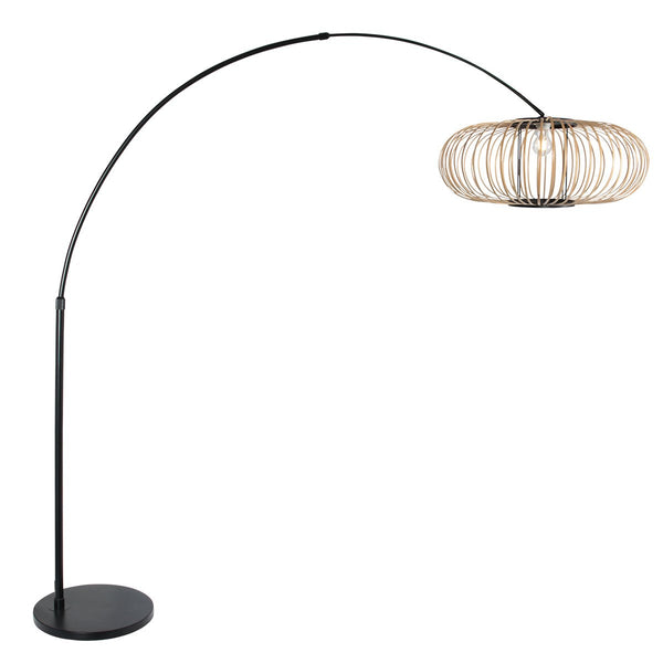 Lampadaire Sparkled Light noir, arc, abat-jour en bambou Ø60 cm
