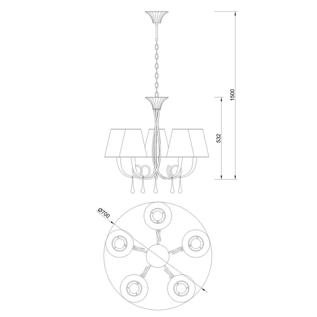 Suspension Paola 5 lumières dorée, verre