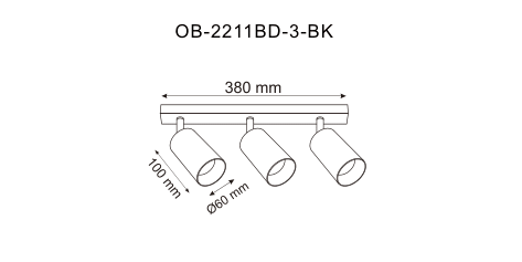 Schéma de dimensions du plafonnier : largeur 380 mm, diamètre 60 mm, hauteur 100 mm.
