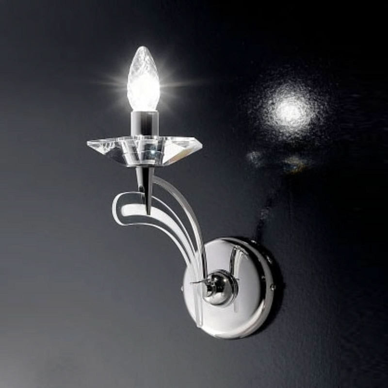 Applique murale Icaro 1 av. en cristal, chromé et transparent, hauteur 25 cm