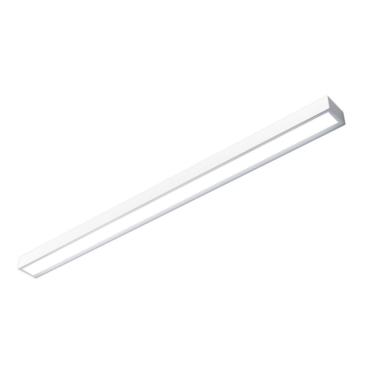 Produit seul sur fond blanc, barre lumineuse blanche vue en légère plongée.