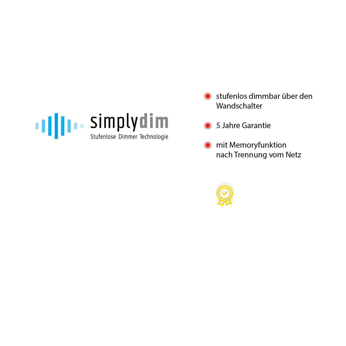 Visuel simplydim vantant variateur sans palier, garantie cinq ans et fonction mémoire