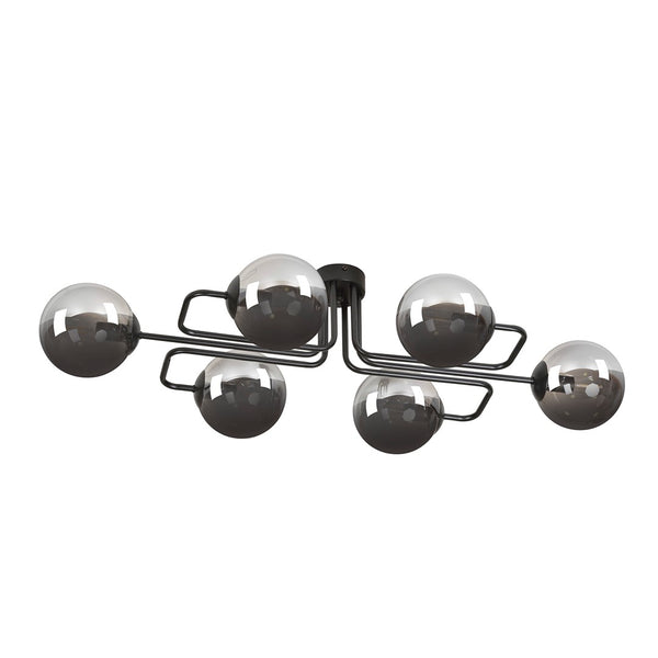 Deckenleuchte Brendi 6-flammig schwarz, Glas graphit
