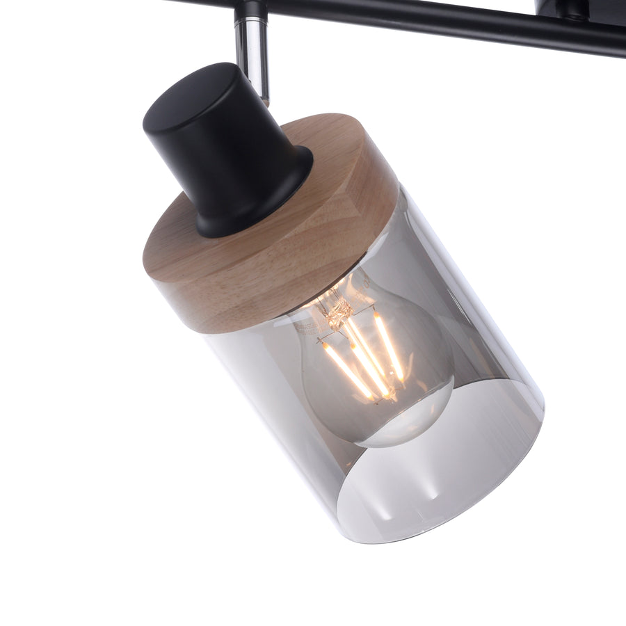 Plafonnier Pasqual 4 lumières noir et bois
