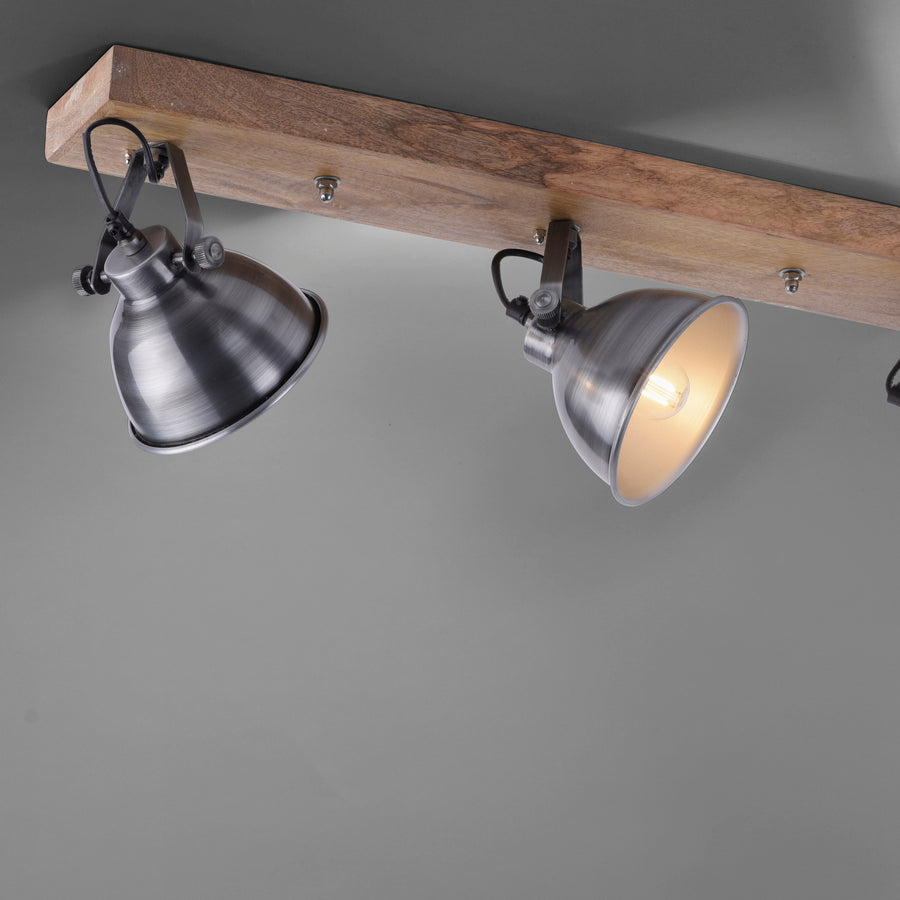 Plafonnier Samia 3 lumières acier et bois