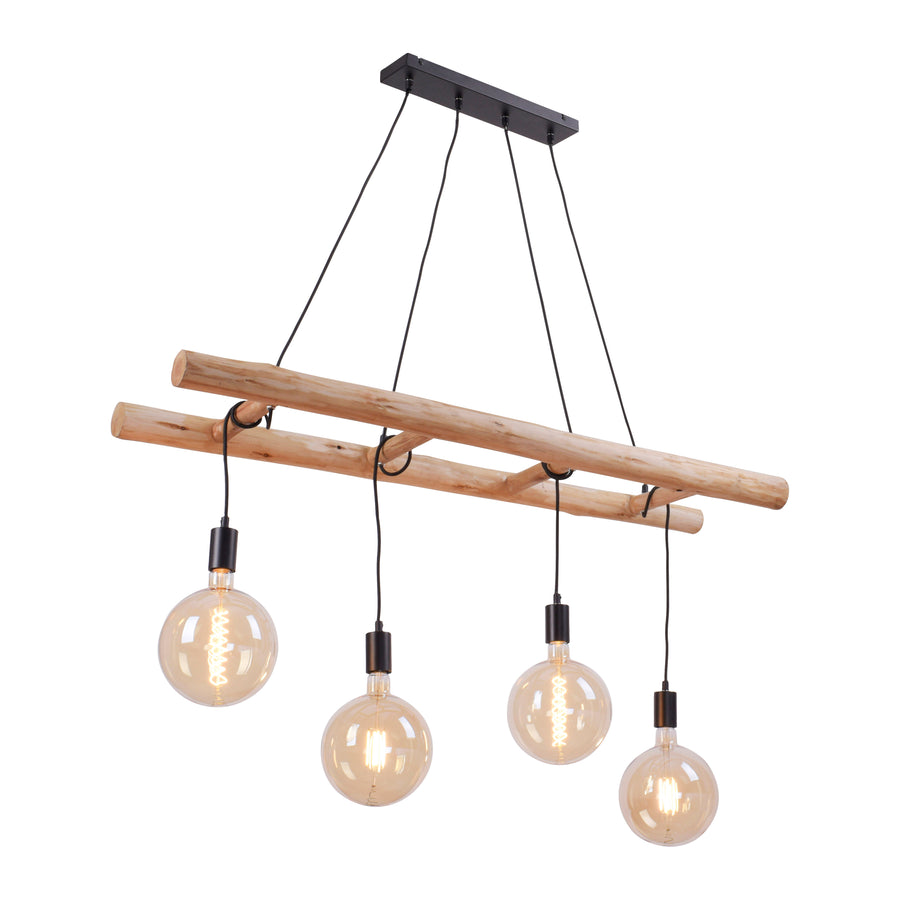 Suspension Edgar 4 lumières noire et bois
