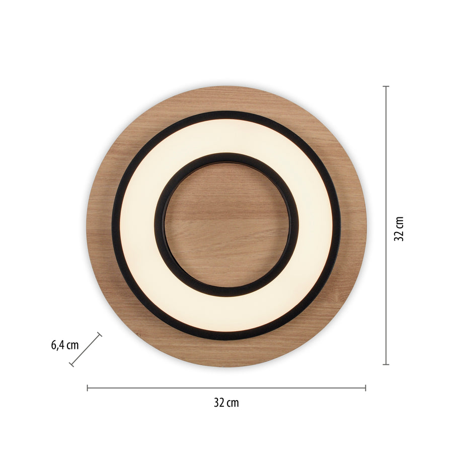 Plafonnier Tola noir et bois, L 32 cm