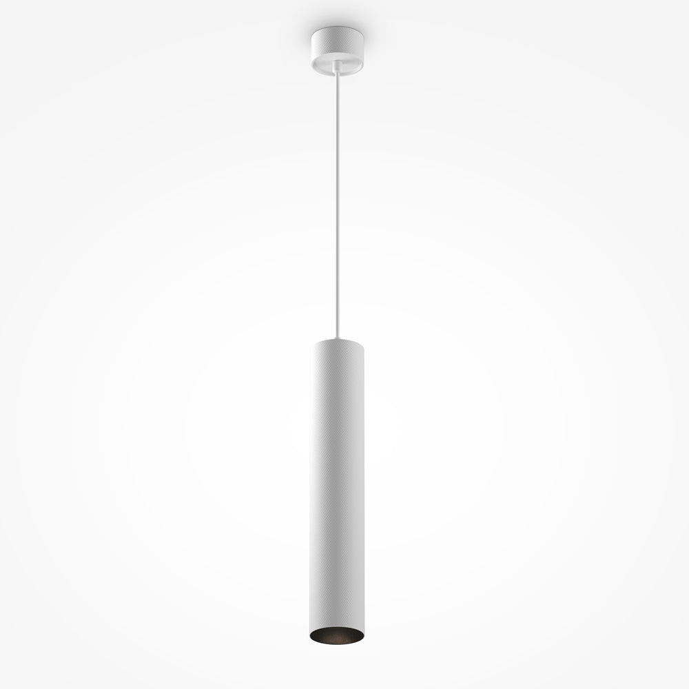 Suspension blanche cylindrique vue de face sur fond blanc neutre