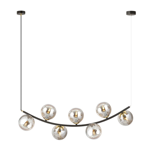 Suspension Ritz 7 lumières noire, verre graphite