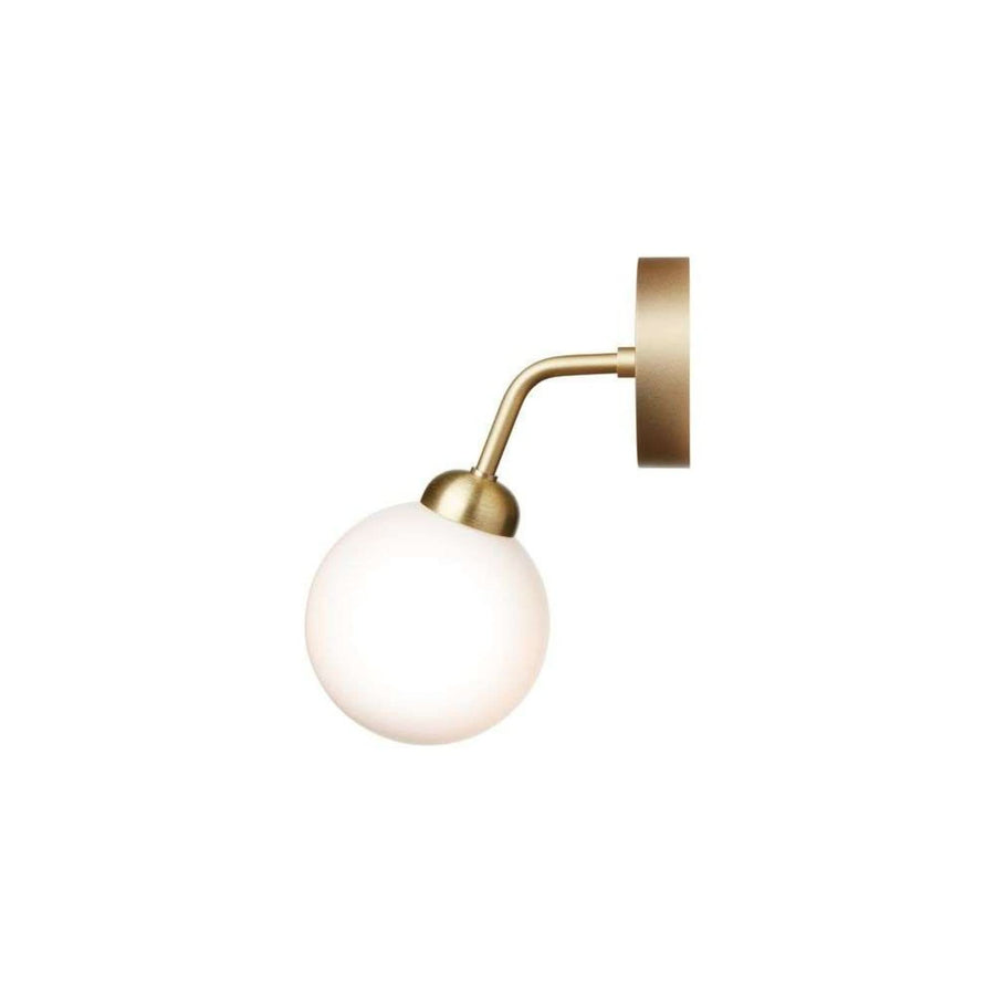 Applique murale Apiales en verre, laiton brossé et blanc, Ø 12 cm, 5 W, hauteur 24 cm