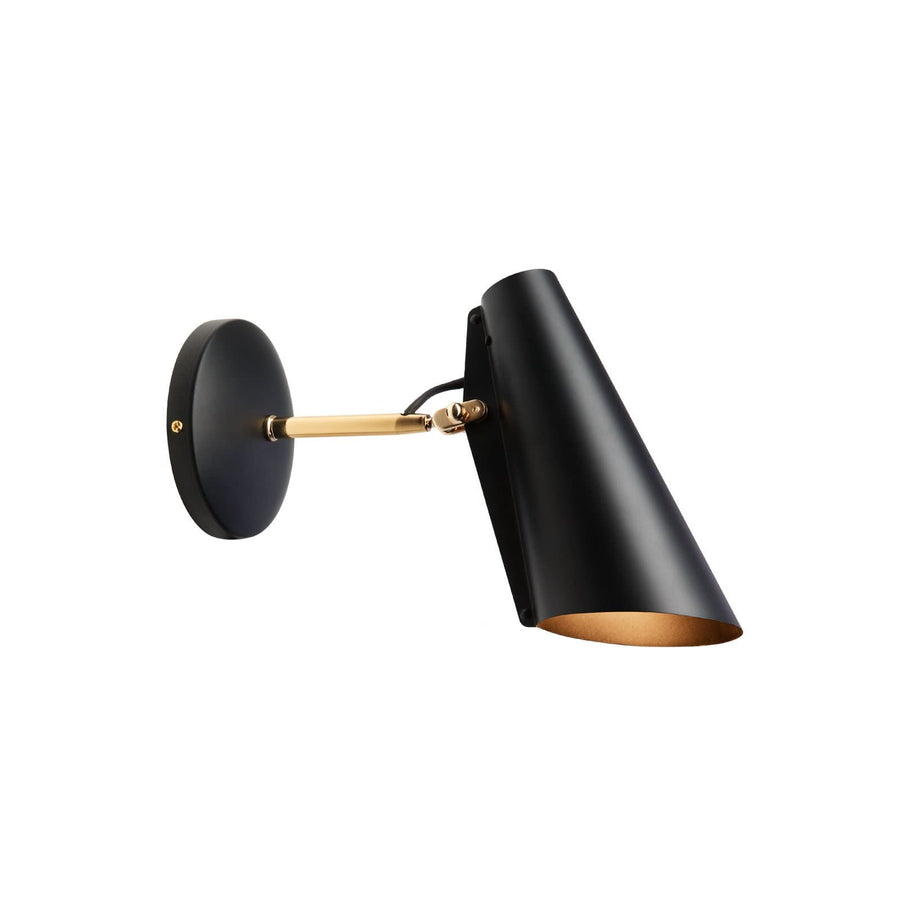 Applique murale Birdy Short en aluminium, noir et laiton, hauteur 19 cm