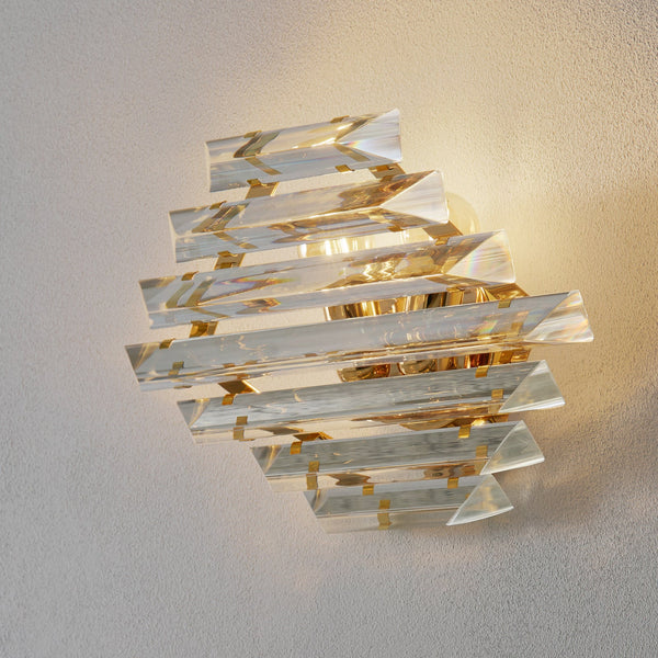 Applique murale Losanghe en cristal, transparent et doré, 2 lumières, hauteur 23 cm