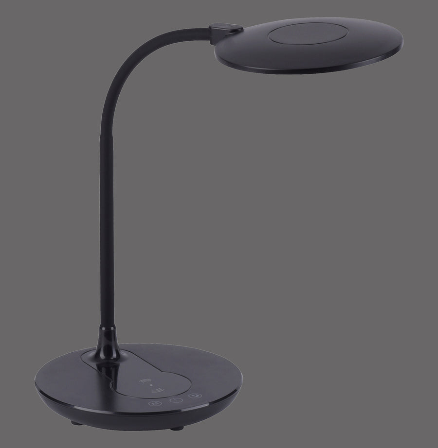 Lampe de bureau noire de face sur fond gris uni