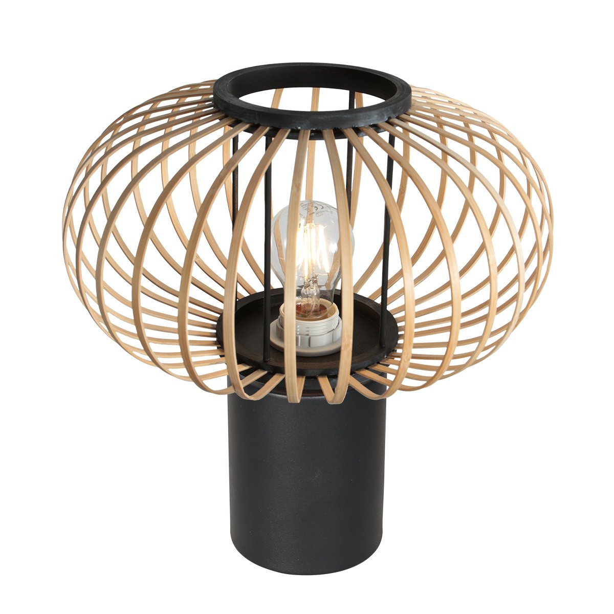 Lampe à poser Silva noir, abat-jour en bambou Ø31 cm