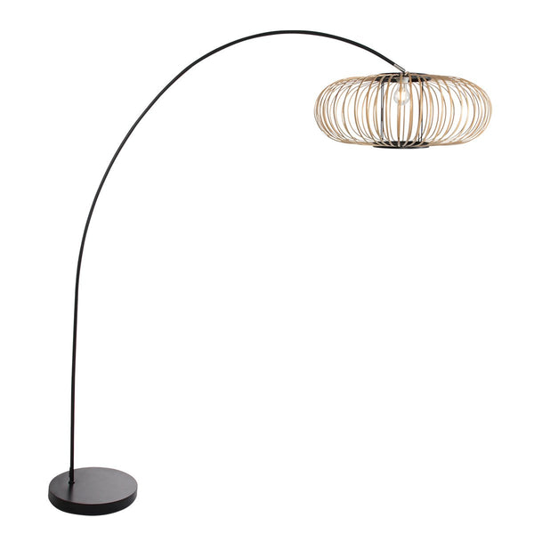 Lampadaire Solva noir, abat-jour en bambou Ø60 cm, réf. 4468ZW