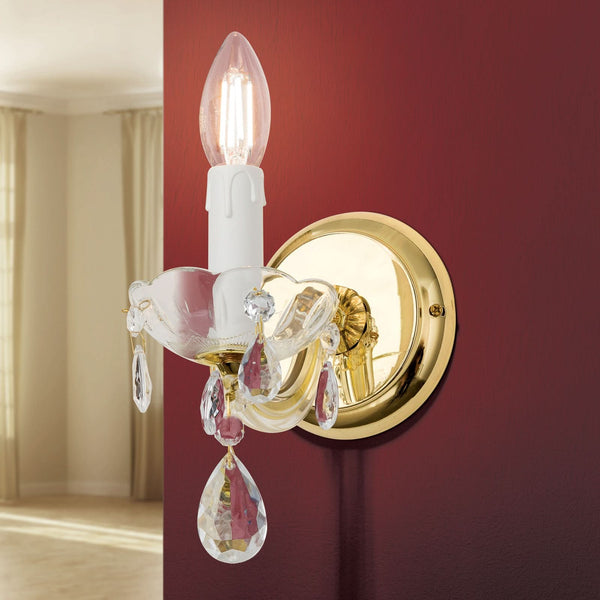 Applique murale Marie Claire en verre, laiton et transparent, hauteur 18 cm