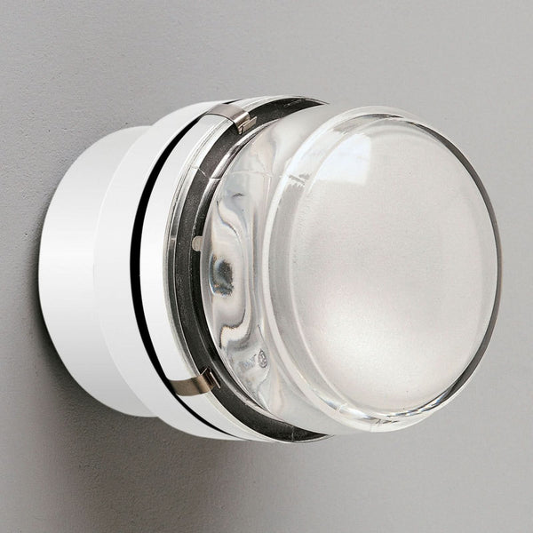 Applique murale Fresnel en verre, blanc, Ø 10 cm, IP44