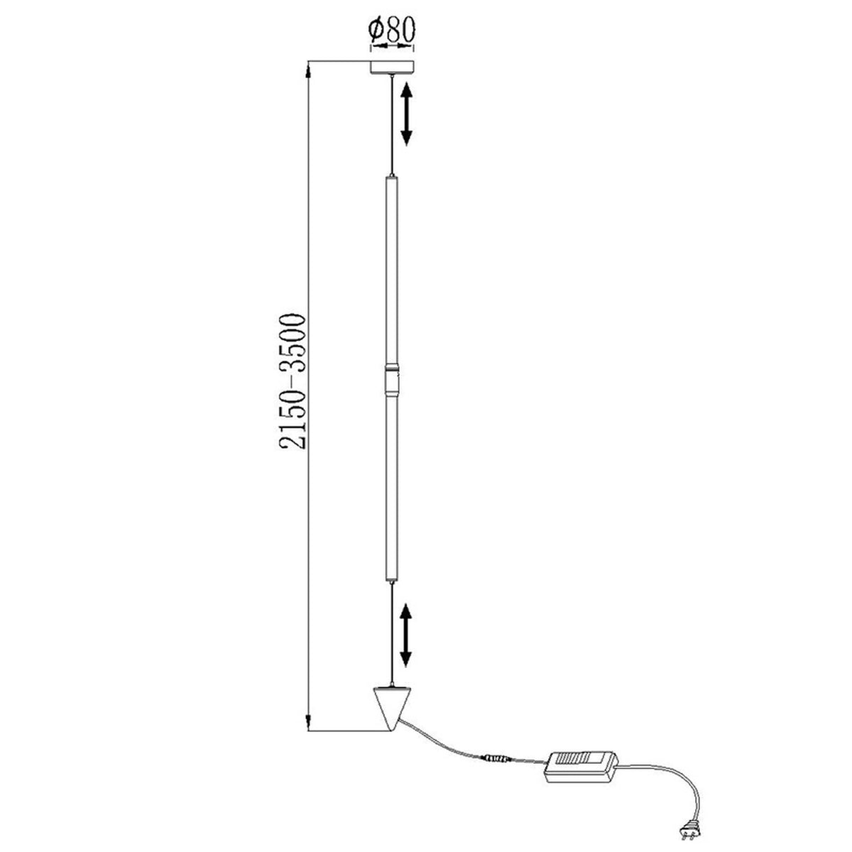 Lampadaire LED Vertical, Ø 8 cm, H 215 à 350 cm