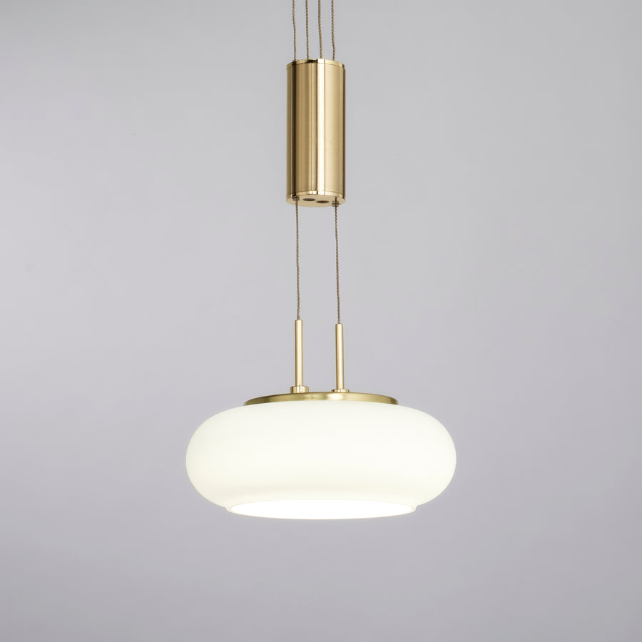 Suspension Q-Etienne laiton mat, verre, L 40 cm