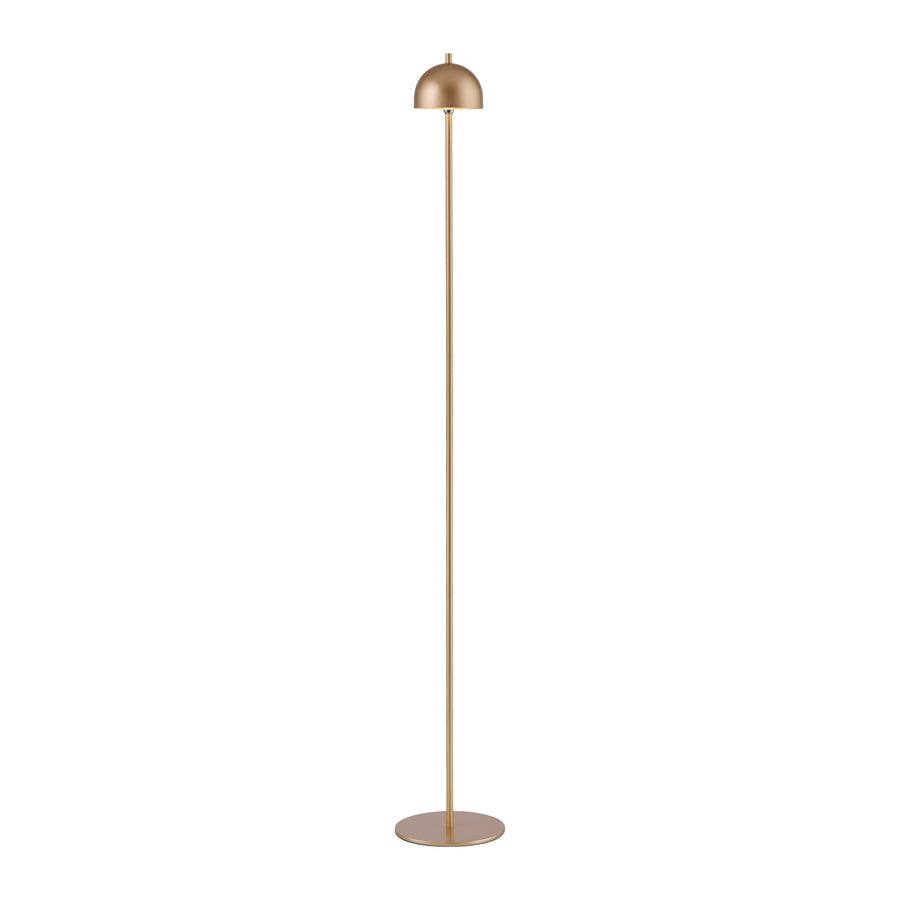 Lampadaire doré isolé sur fond blanc, vue de face avec socle rond