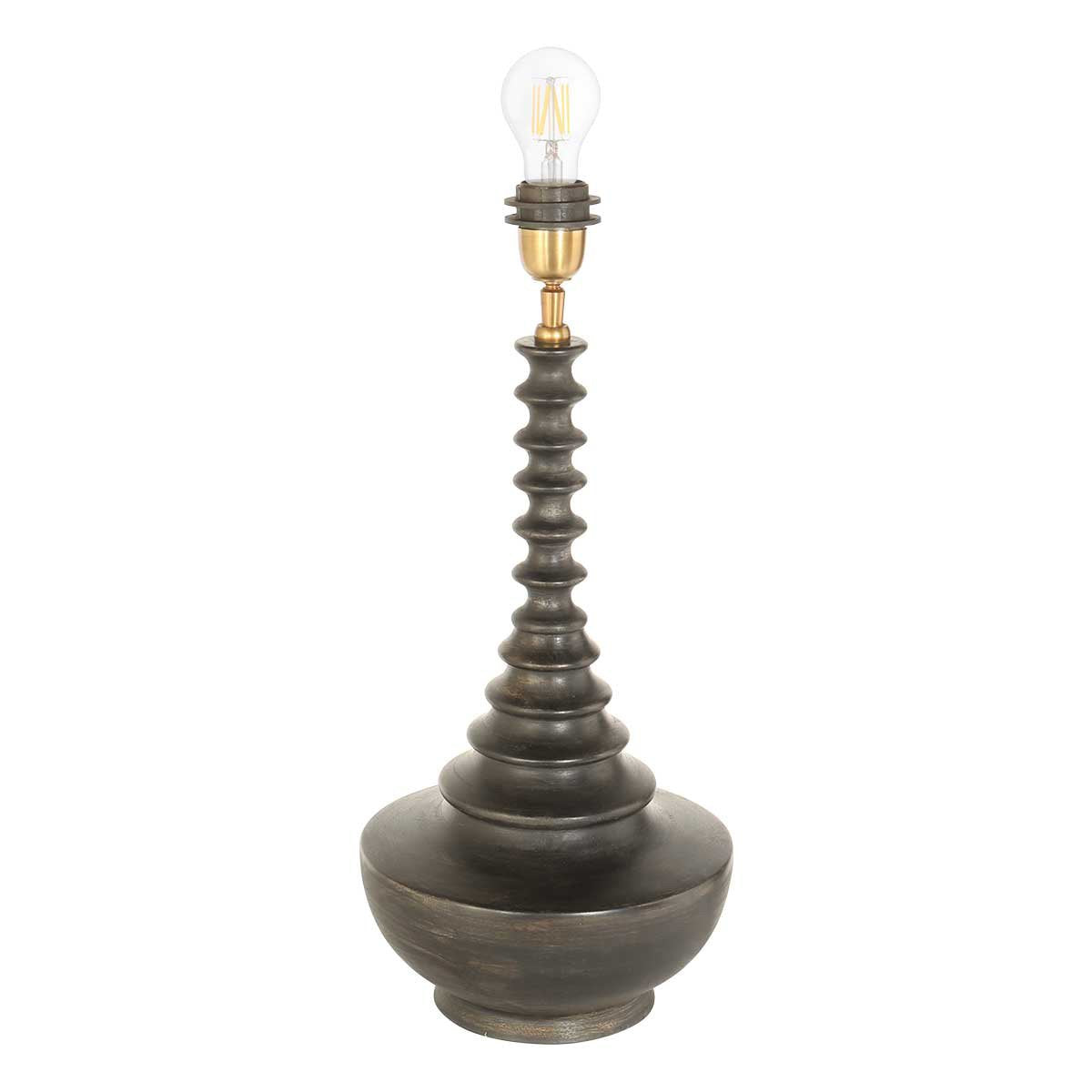 Lampe à poser en bois foncé équipée d'une ampoule à filament transparente