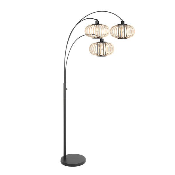 Lampadaire Sparkled Light noir, 3 lumières, abat-jour en bambou Ø31 cm