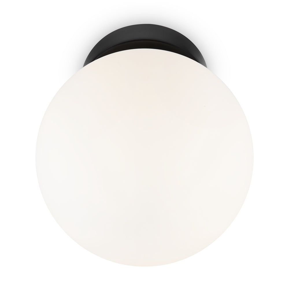 Vue en plongée du globe blanc sous une base noire fixée au plafond