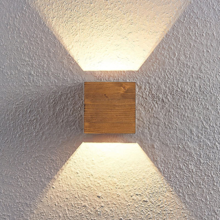 Applique murale LED Benicio en bois, nickel, hauteur 11 cm