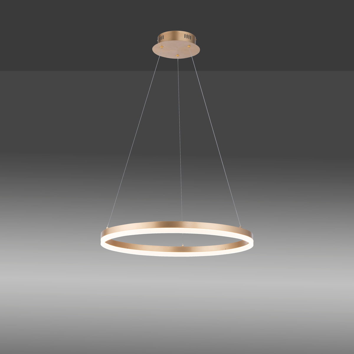Vue de face du luminaire allumé sur dégradé gris anthracite