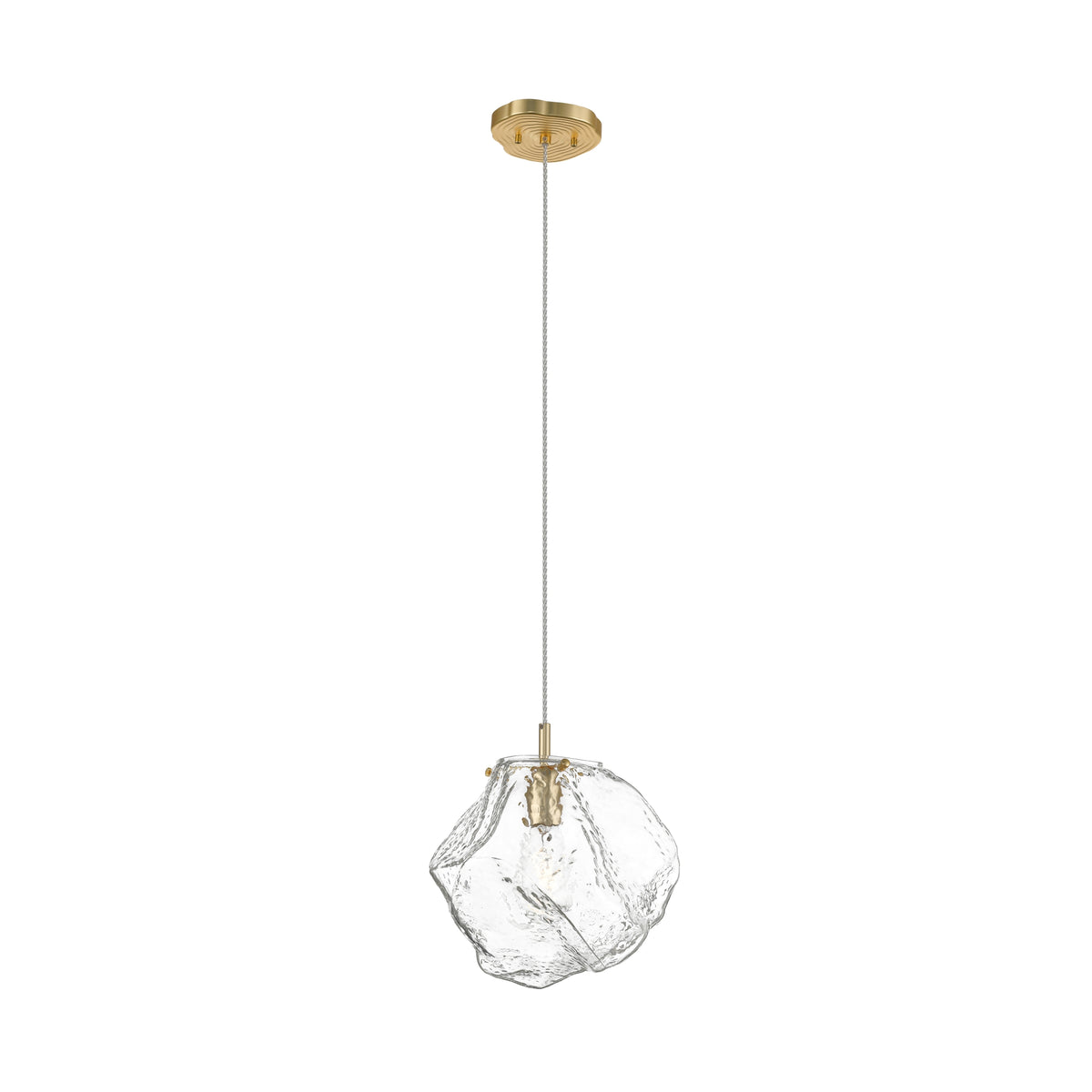 Vue d'ensemble de la suspension avec câble tressé et rosace dorée