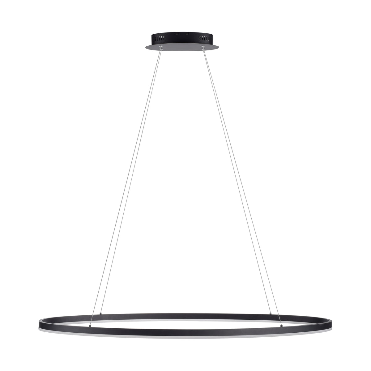 Suspension anneau anthracite vue de face avec câbles et rosace de plafond