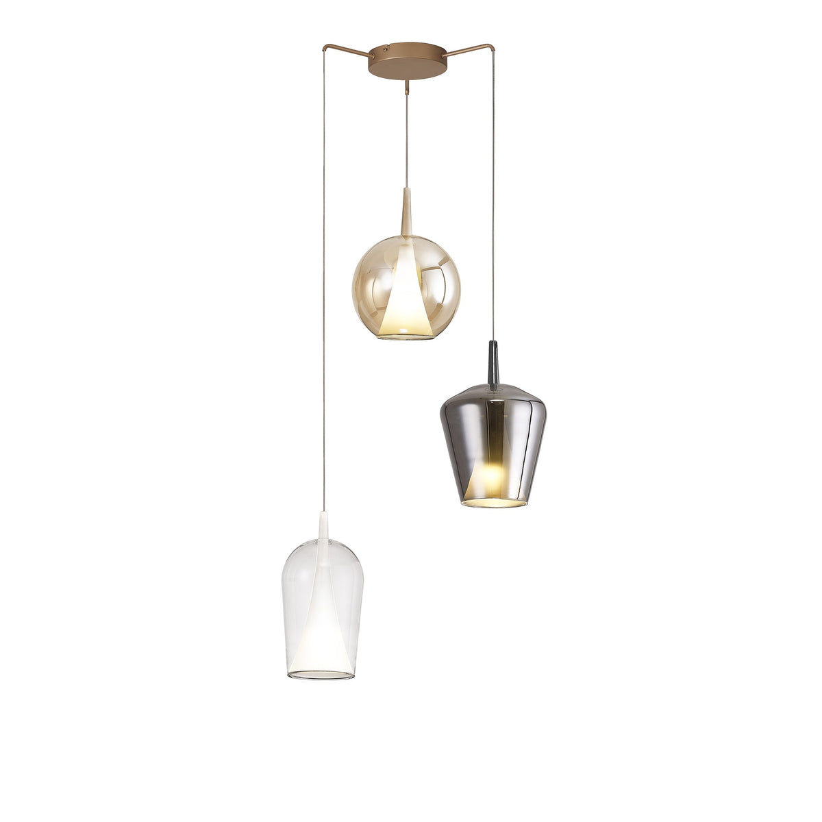 Suspension Elsa 3 lumières dorée, verre