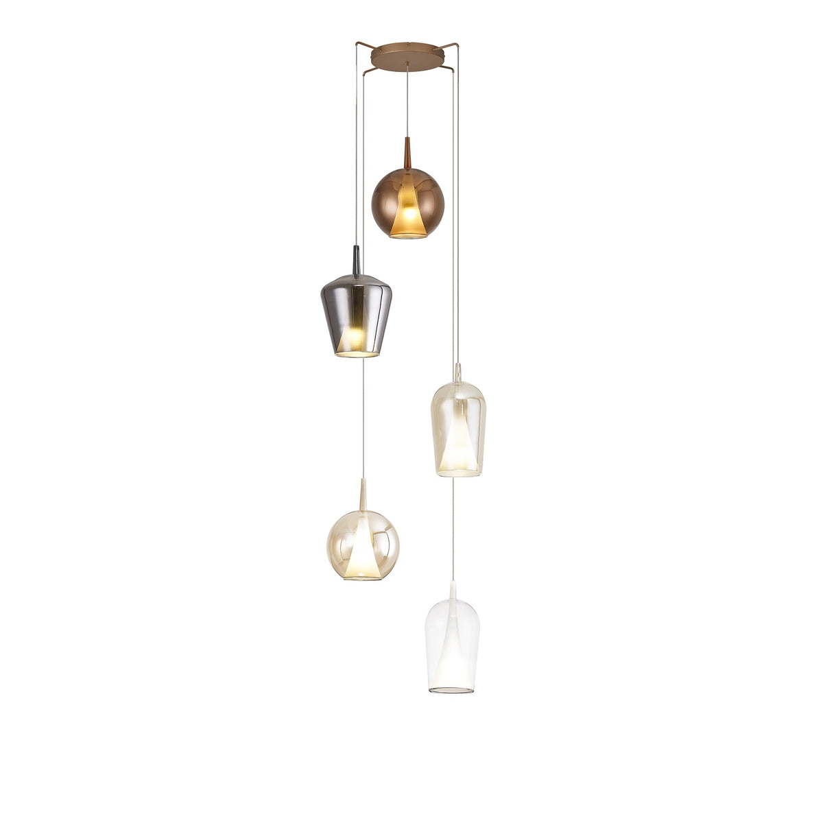 Suspension Elsa 5 lumières dorée, verre