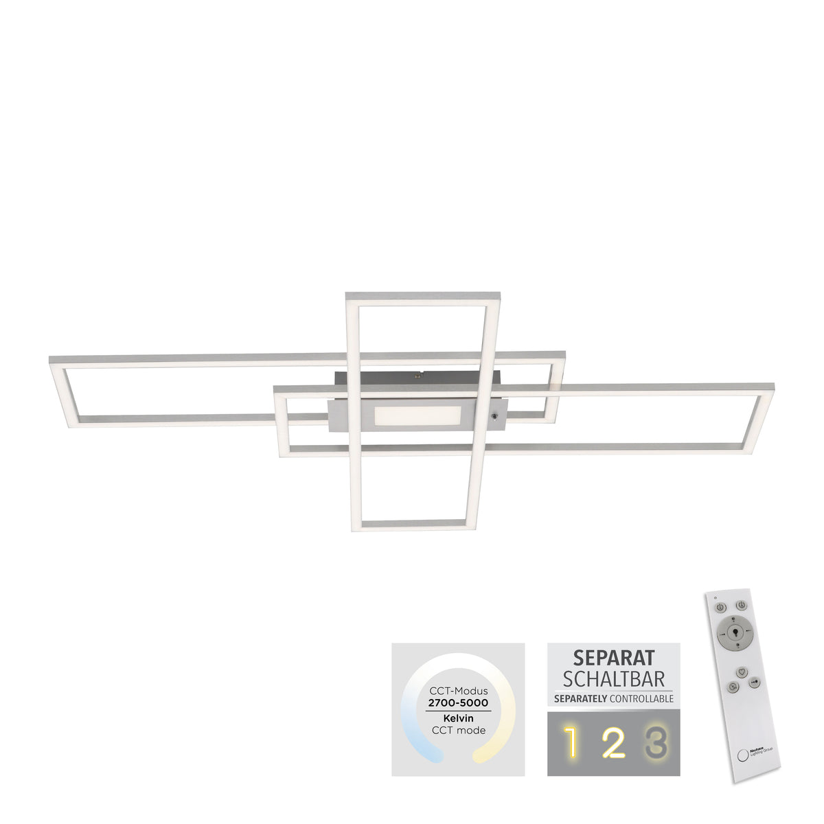 Produit présenté avec télécommande et pictogrammes de température de couleur réglable