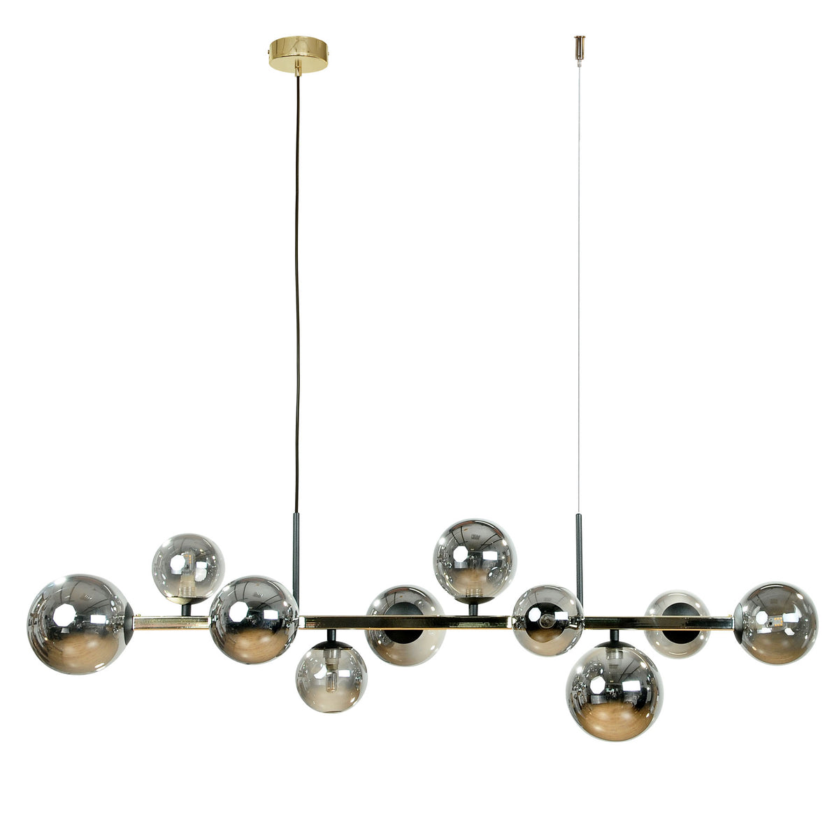 Suspension Serenity 10 lumières dorée et noire, verre