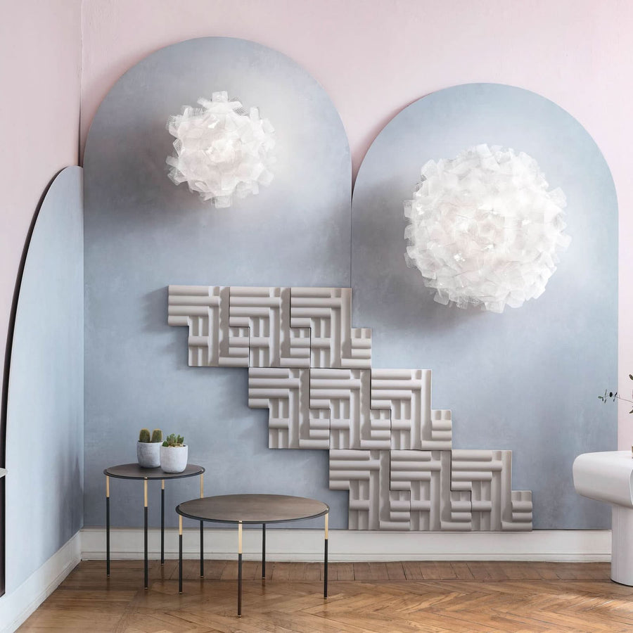 Applique murale Clizia Pixel en cristal, blanc, 2 lumières, Ø 53 cm