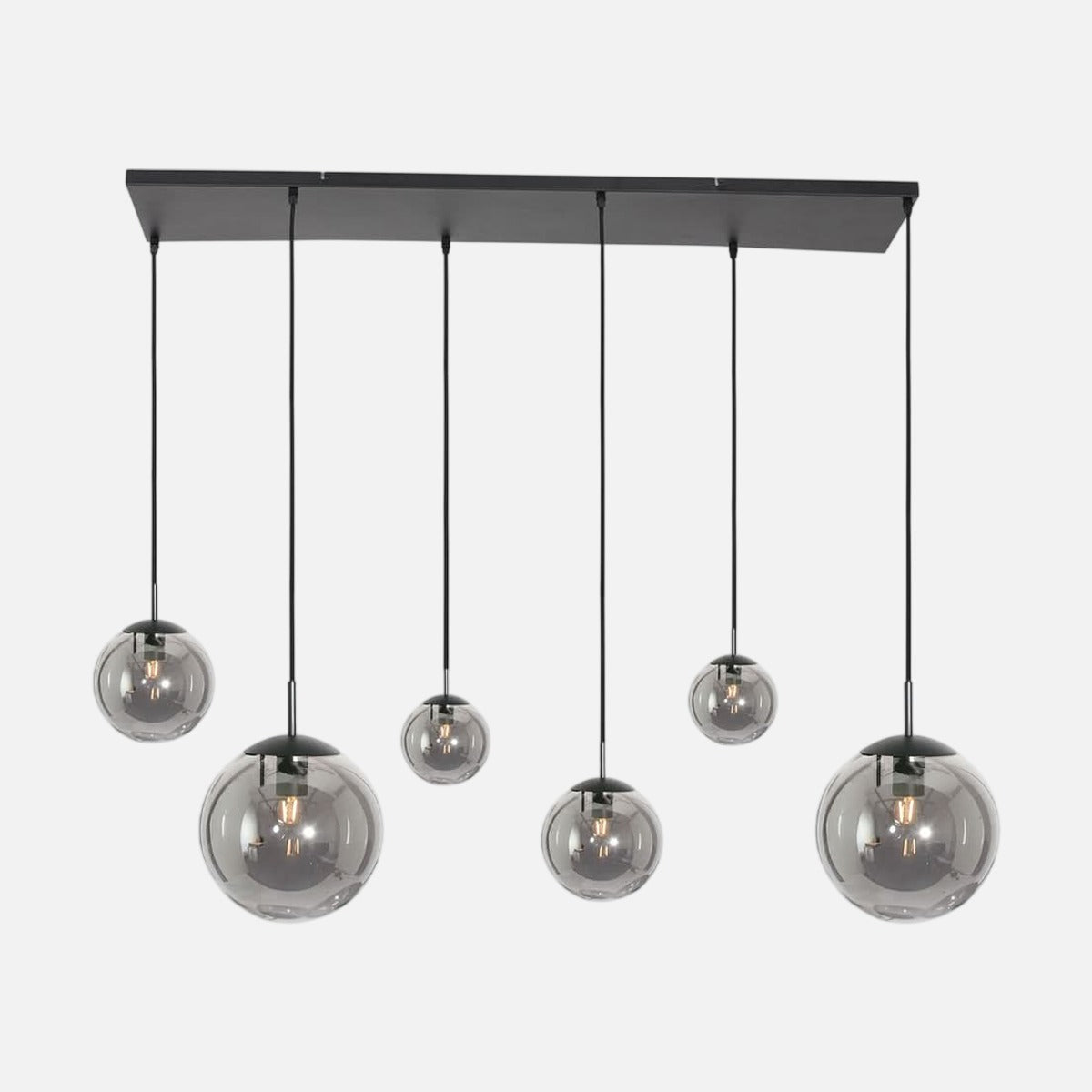 Suspension verre fumé noire, globes Ø 40 cm