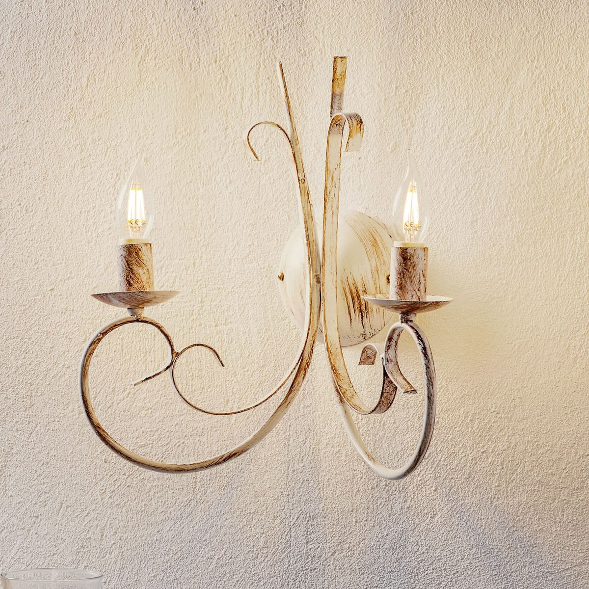 Applique murale Pompei en métal, blanc, 2 lumières, hauteur 40 cm