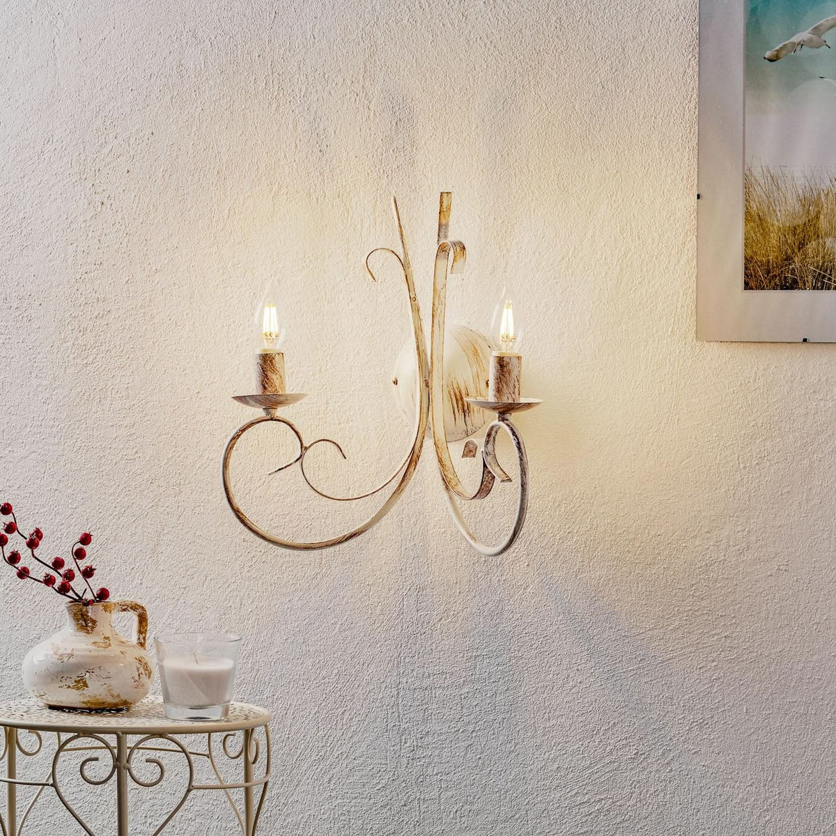 Applique murale Pompei en métal, blanc, 2 lumières, hauteur 40 cm