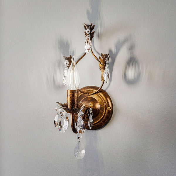 Applique murale Teresa en cristal, bronze et transparent, hauteur 30 cm