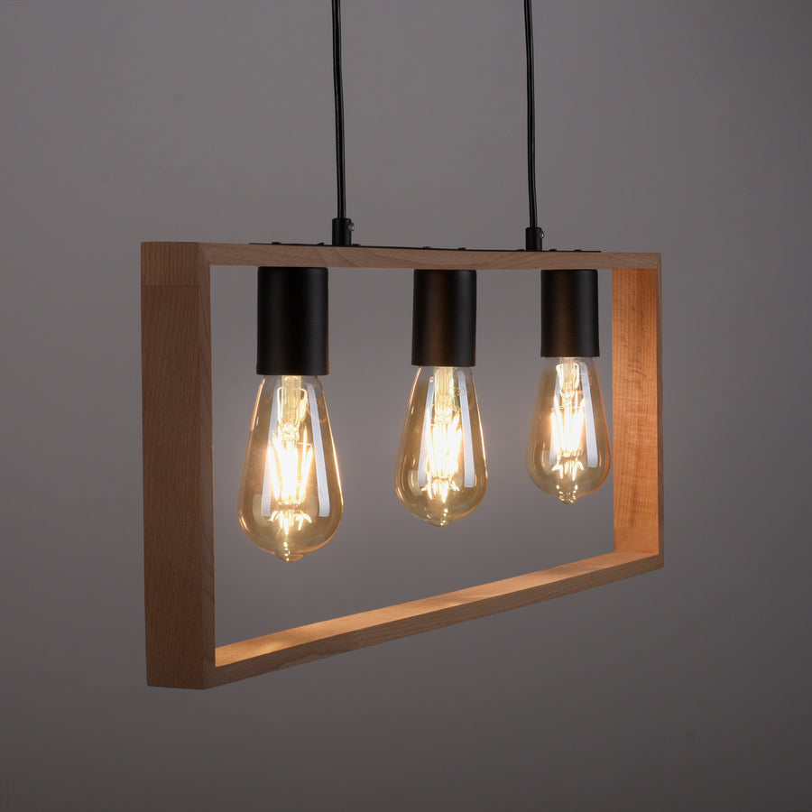 Suspension Franky 3 lumières noire et bois
