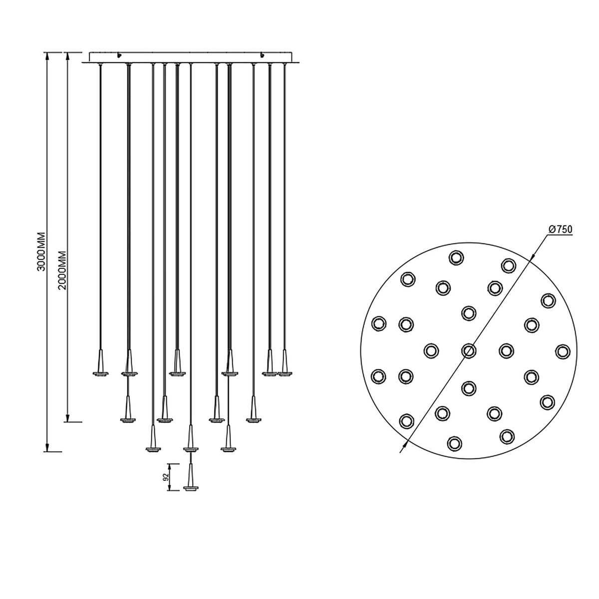 Suspension LED Andromeda dorée, rond, Ø 75 cm
