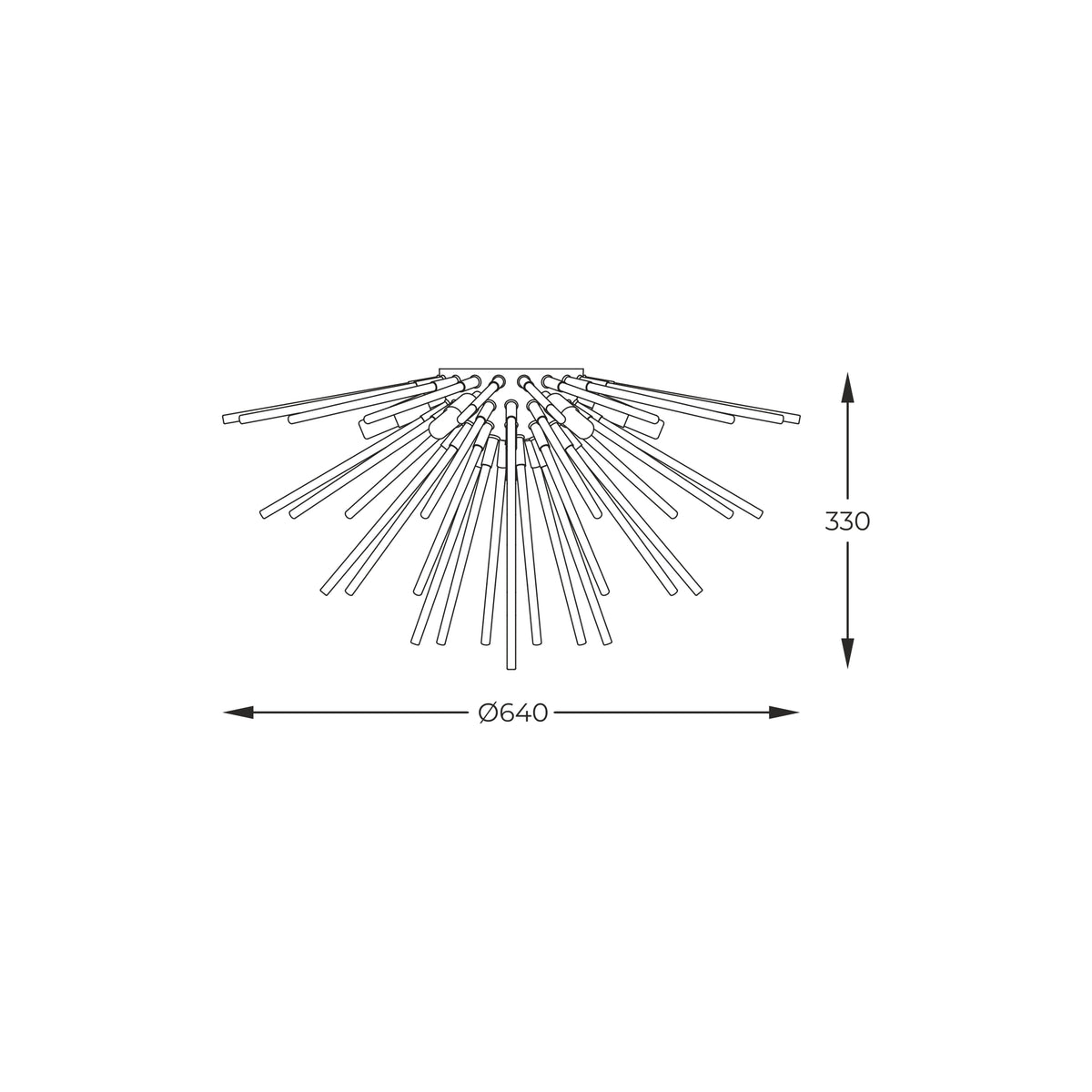 Schéma technique avec cotes : diamètre 640 mm et hauteur 330 mm.