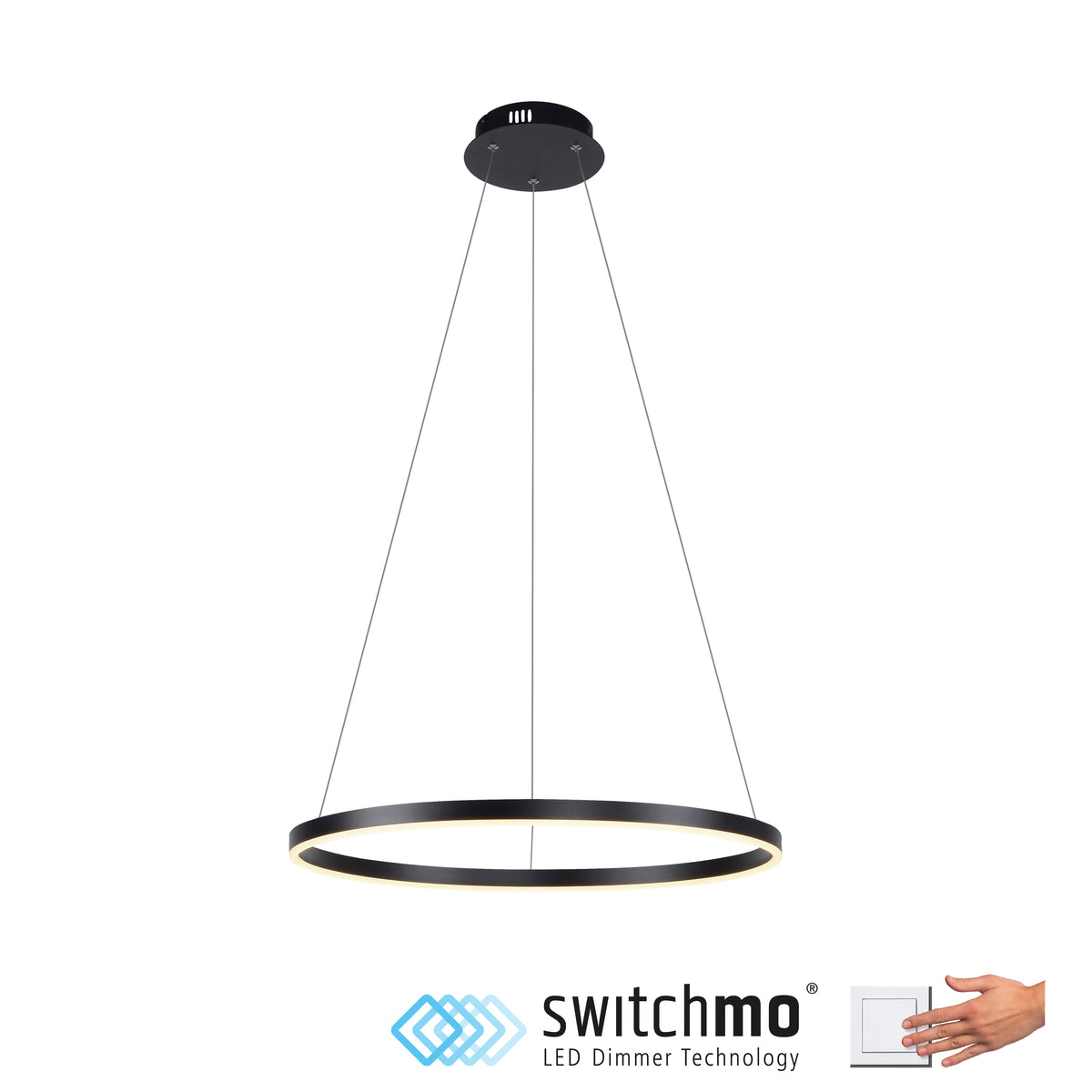 Produit présenté sur fond blanc avec logo de la technologie LED et interrupteur