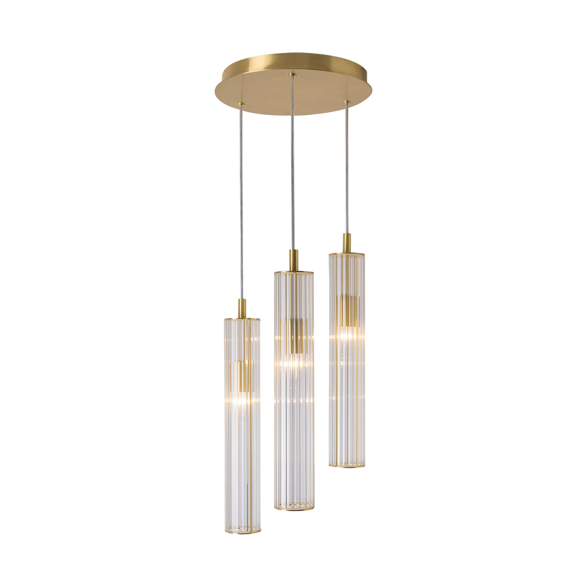 Suspension Aria 3 lumières laiton brossé, verre
