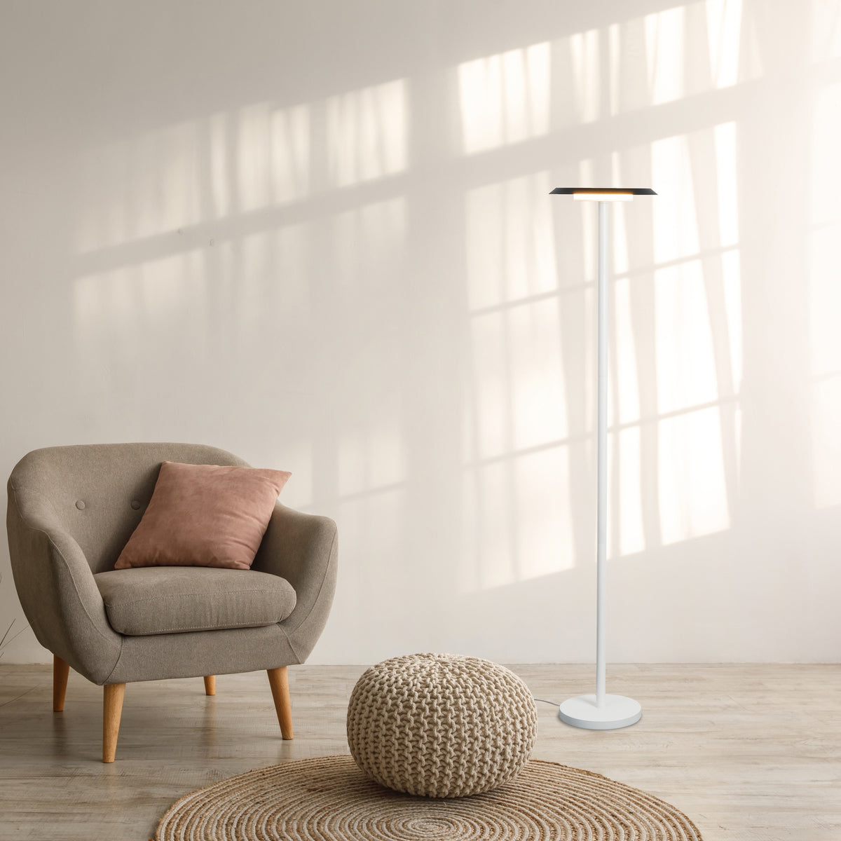 Lampadaire LED Tina blanc mat et noir