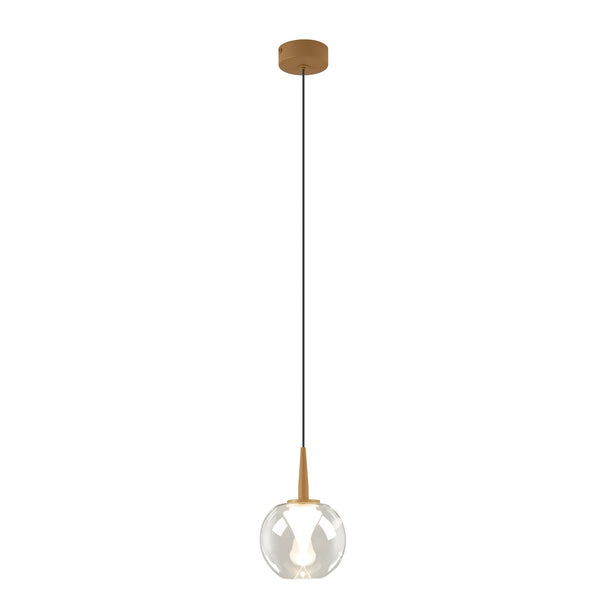 Suspension LED Andromeda dorée, verre transparent