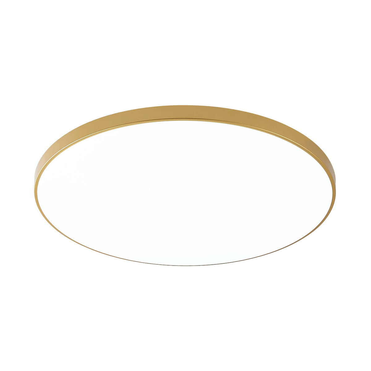 Plafonnier rond vu de dessus, cerclage doré et diffuseur blanc opaque