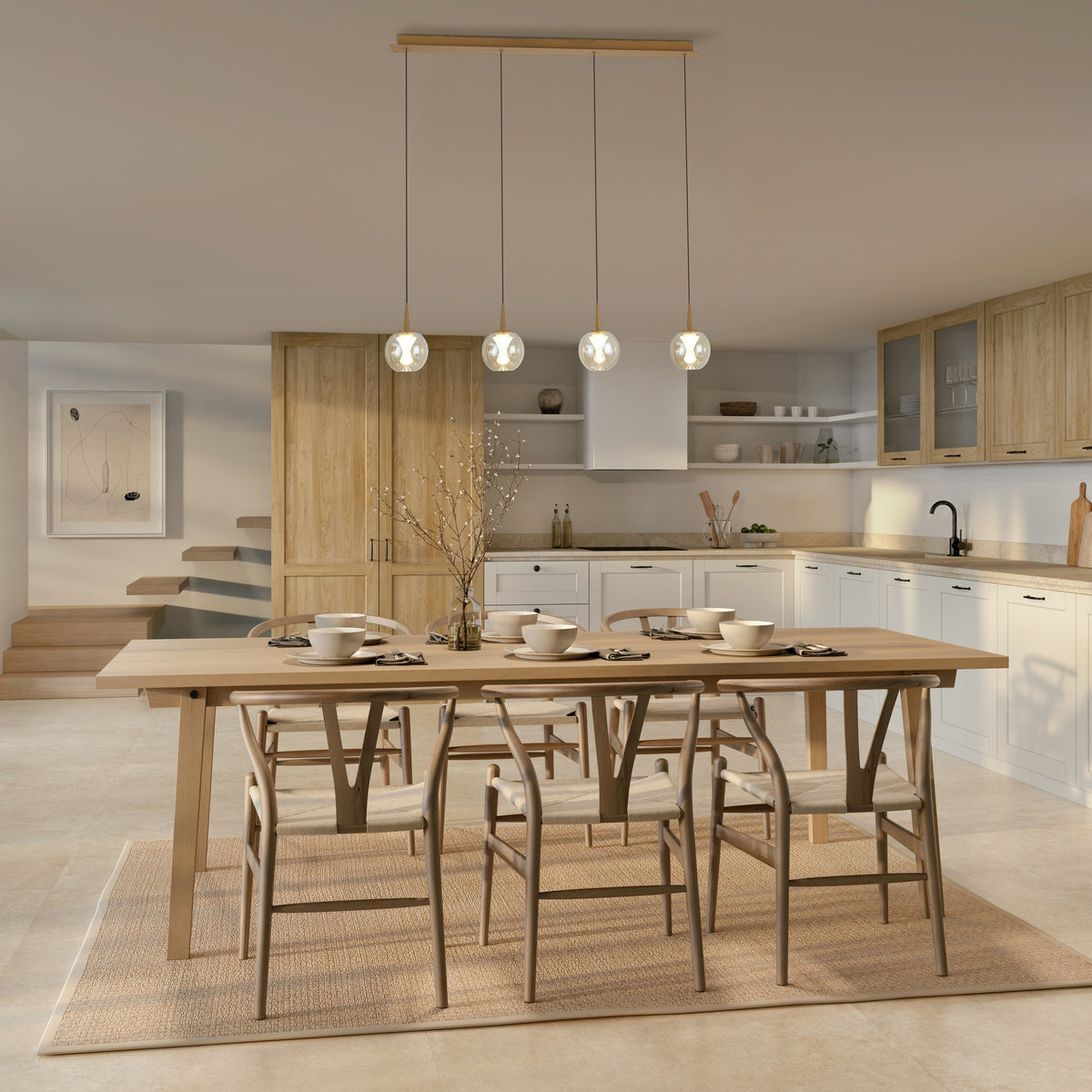 Suspension LED Andromeda 14 lumières dorée, verre