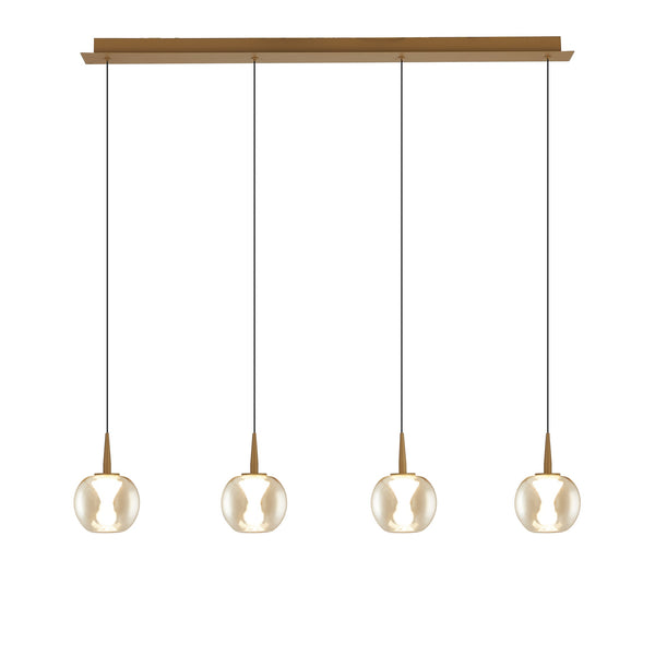 Suspension LED Andromeda 14 lumières dorée, verre